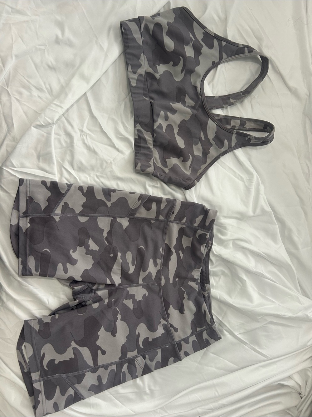Gray Camo Sports Bra and Bike Shorts Set - Women